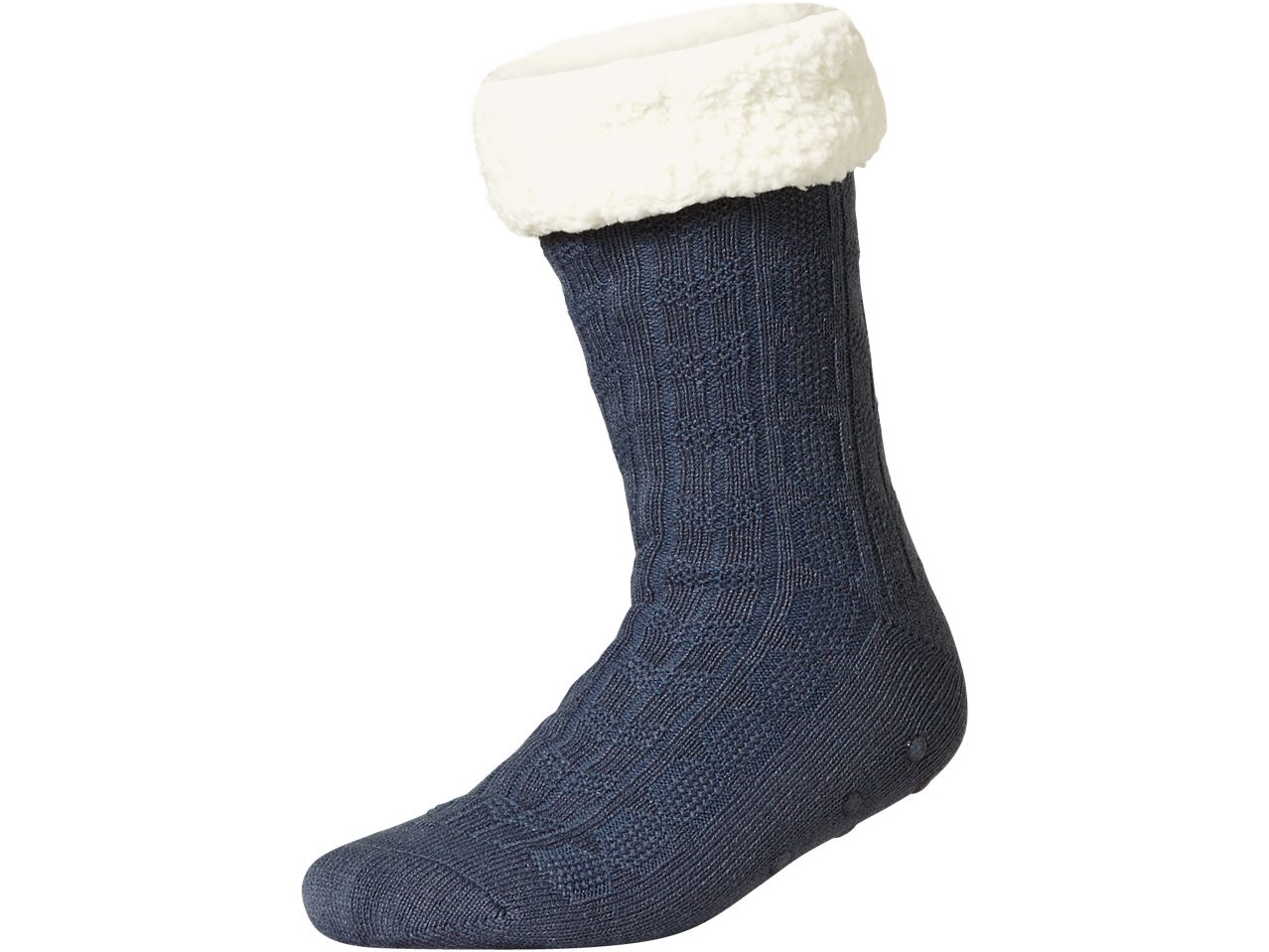 Esmara mājas zeķes, zilas, ar baltu pūkainu oderi un pretslīdes apakšu