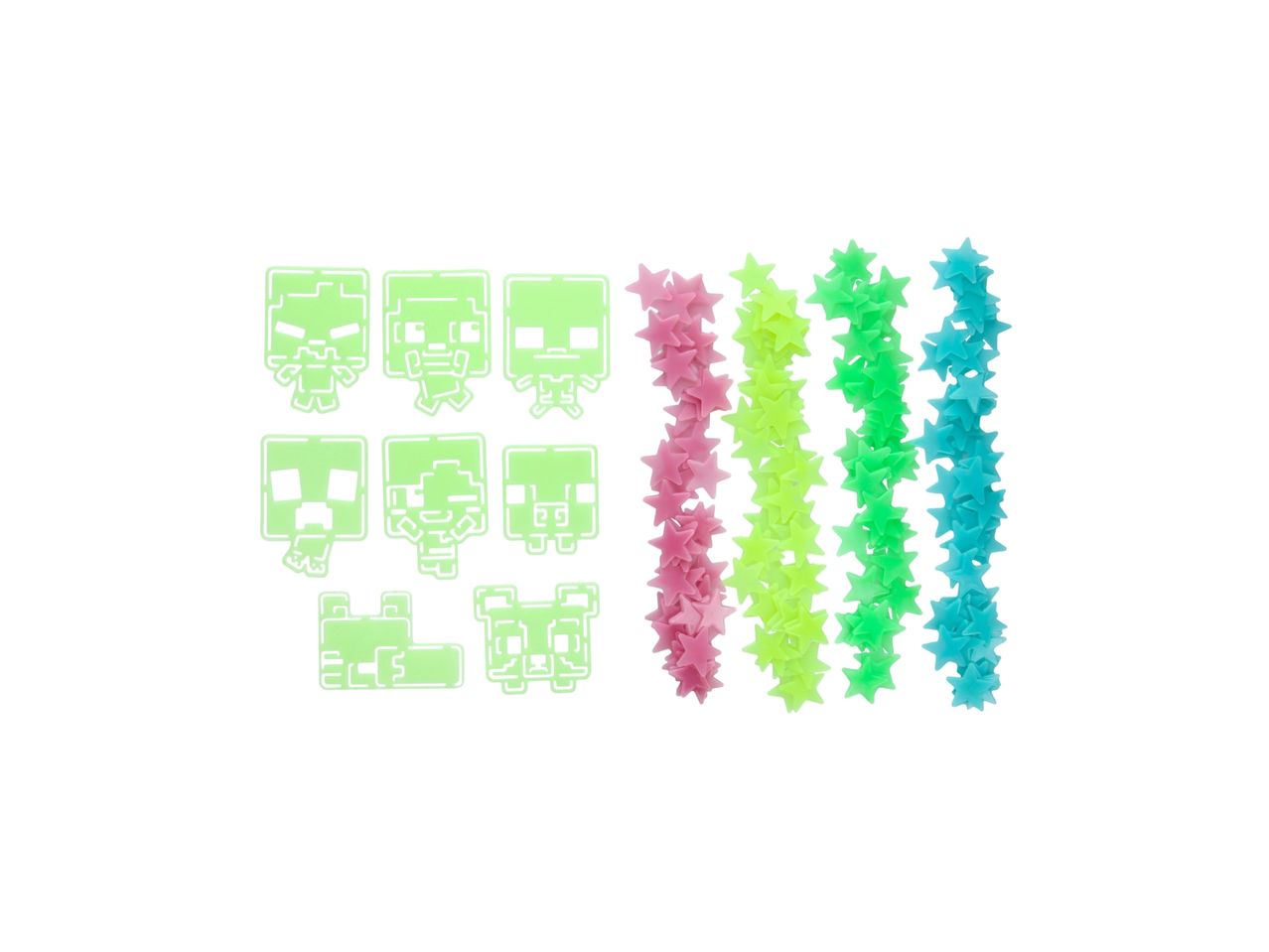 Glow-in-the-dark Minecraft Creeper and star wall decals.