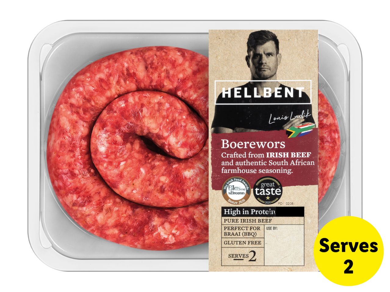 A package of beef boerewors sausage, serving two.