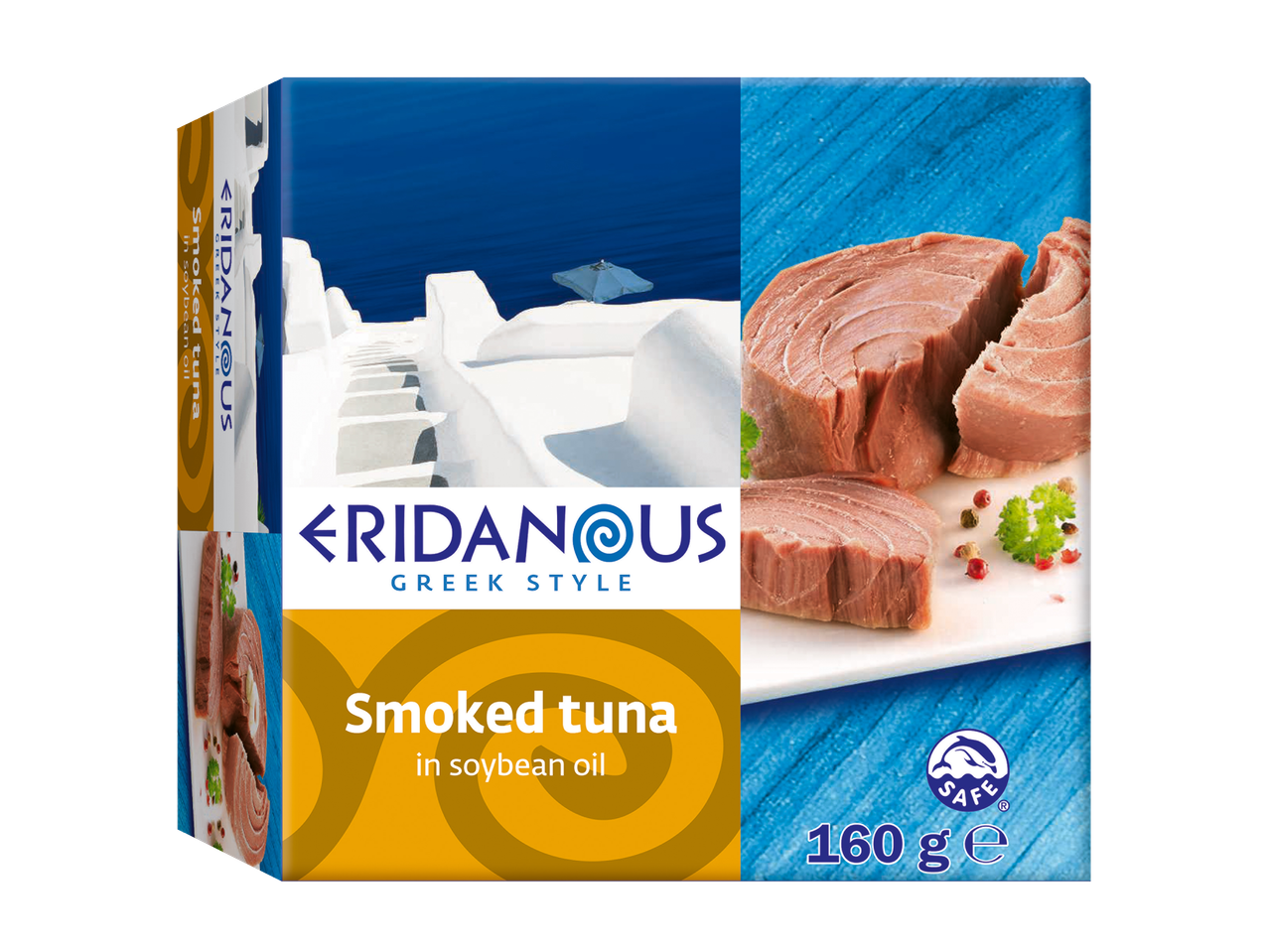 Eridanous rūkyta tuniena sojų aliejuje, graikiškas stilius.