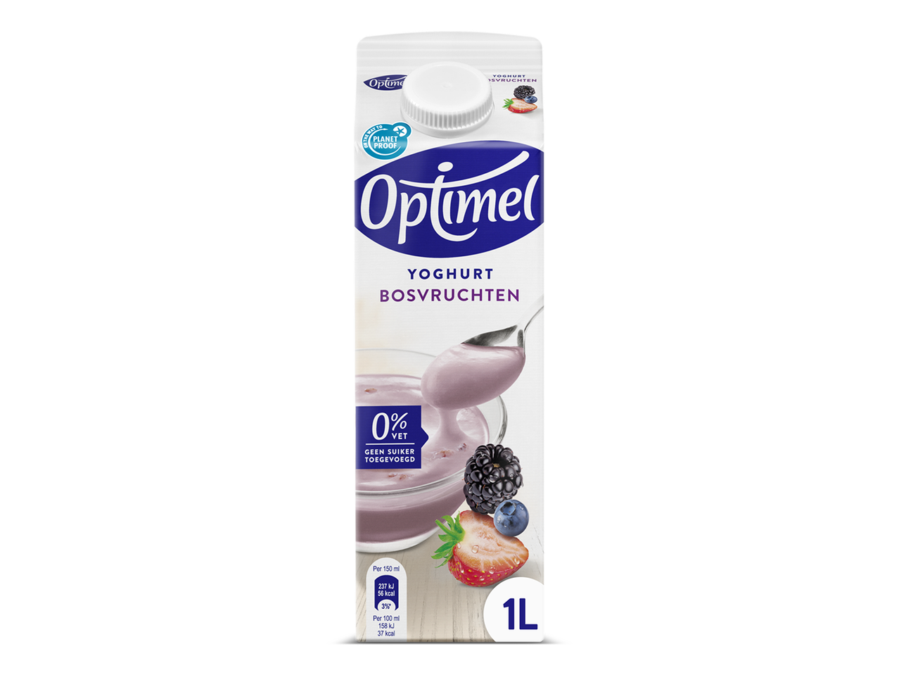Optimel yoghurt bosvruchten 0% vet, zonder toegevoegde suiker, 1 liter.
