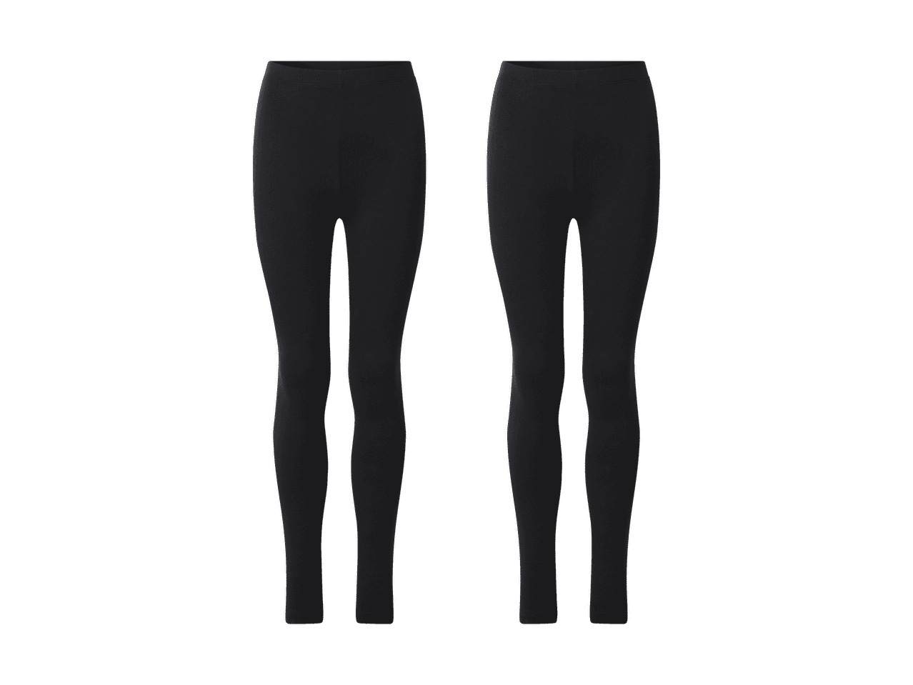 To par sorte leggings til kvinder, set forfra på en hvid baggrund.