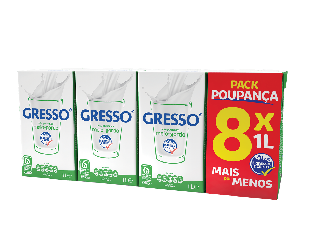 Leite Meio-gordo Pack Poupança GRESSO