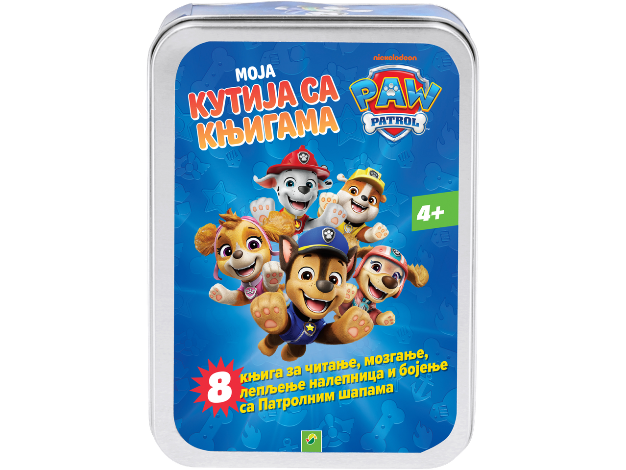 Paw Patrol kutija sa knjigama za čitanje, mozganje, lepljenje nalepnica i bojenje, za uzrast 4+.