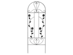 Treliça de jardim de metal preto com rosas.