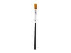 A flat, rectangular artist's paintbrush with a black handle and golden bristles.