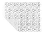 White fabric with a pattern of abstract gray brushstroke swirls