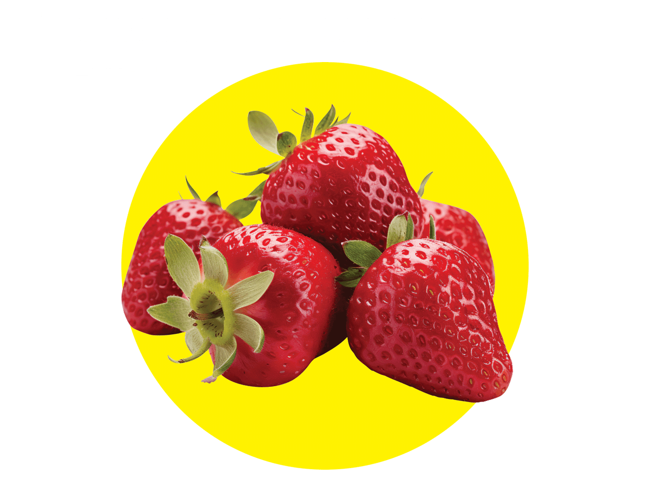 Šviežios braškės geltoname apskritime su tekstu „Paragauti pavasario? Verta!“