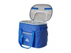 Open blue cooler bag with silver insulated lining and handles