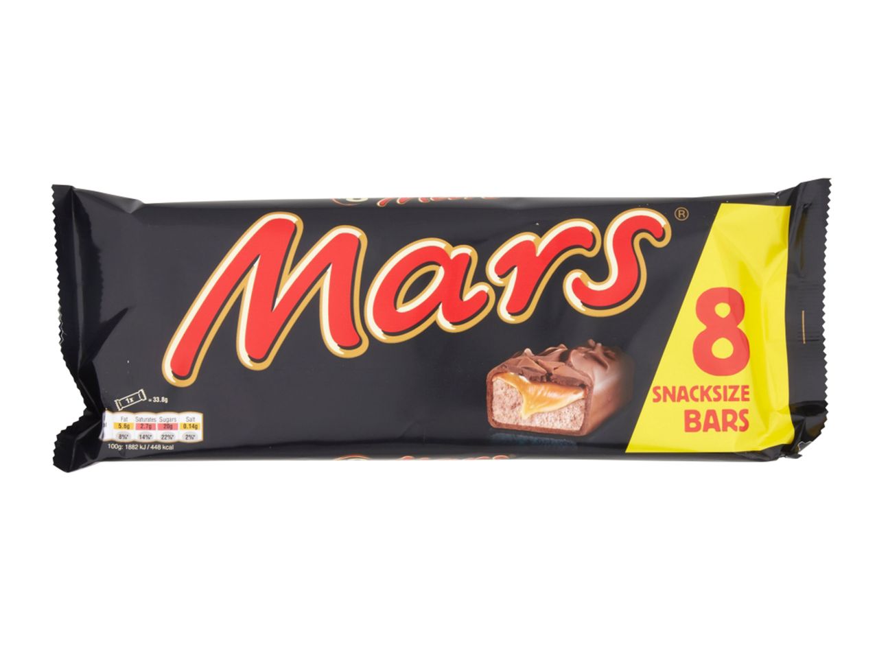 Mars snack-size chocolate bars, eight bars in a pack.