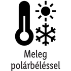 Meleg polárbéléssel felirat, hőmérő, nap és hópehely ikonokkal.