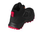 Black and red waterproof mid-cut hiking shoe shown from the back