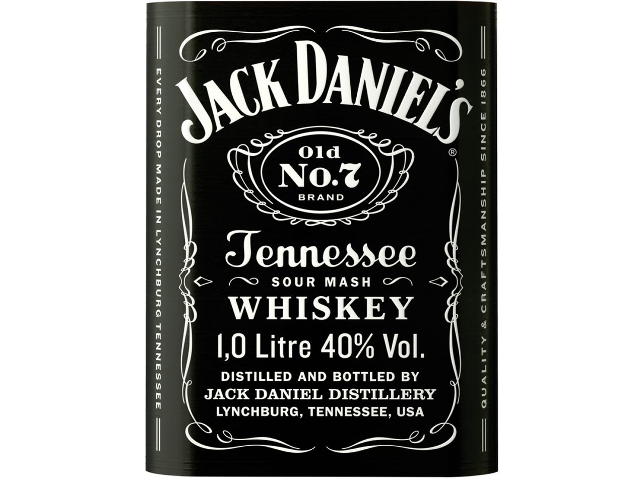 Етикет на бутилка Jack Daniel's Tennessee Whiskey.