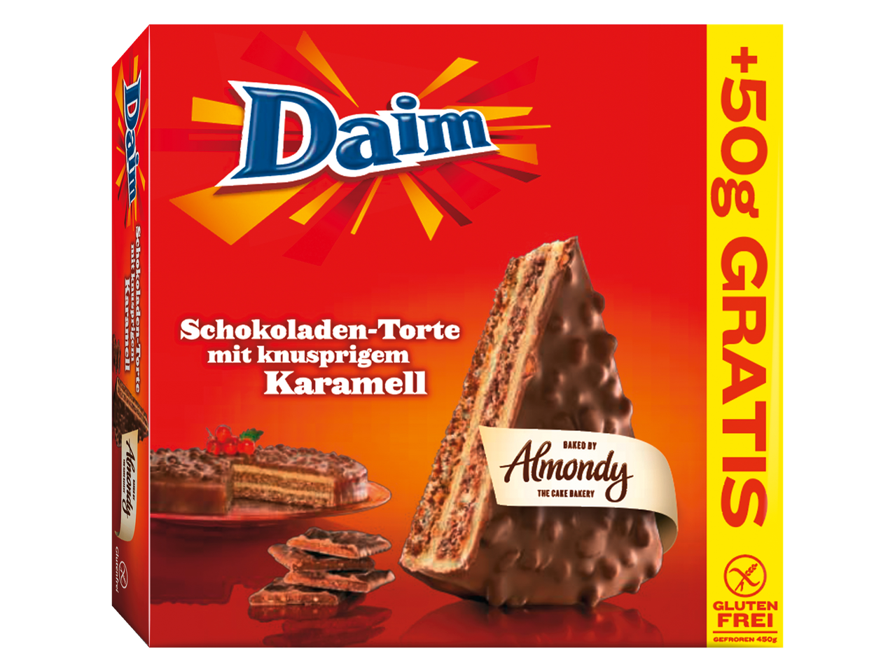 Cutie Daim cu tortă de ciocolată și caramel, +50g gratis.