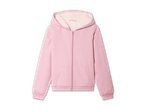 Rosa Mädchen-Sweatjacke mit weichem Teddyfutter in der Kapuze.