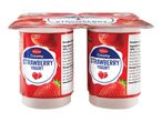 Two pots of Milbona creamy strawberry yogurt.