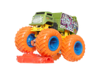 Zaļš Hot Wheels Monster Truck ar oranžiem riteņiem un grafiti dekoru