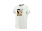 T-shirt blanc avec un imprimé de palmiers au coucher du soleil et le texte « Golden Hour ».