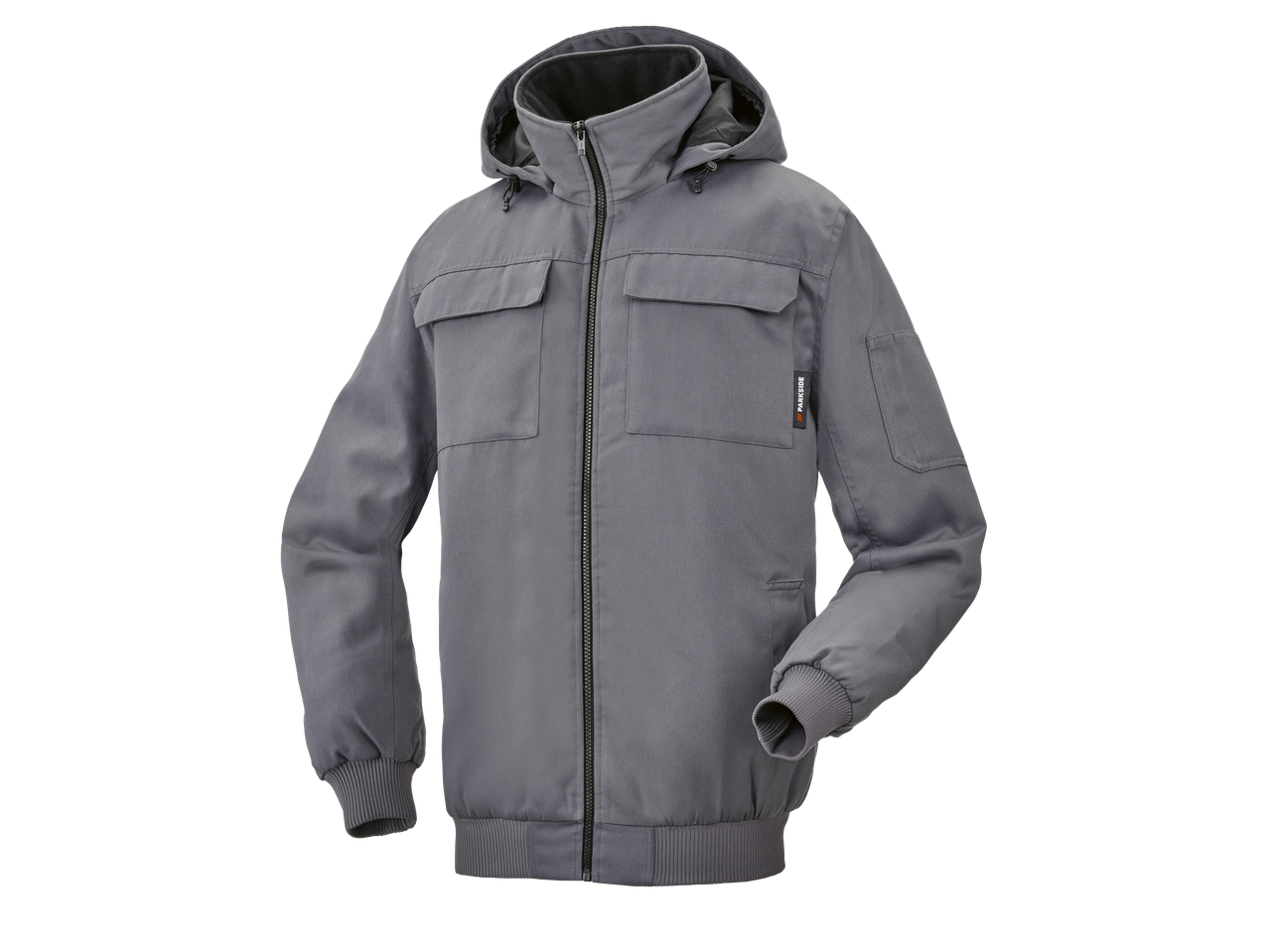 Parkside® pilka darbo striukė su gobtuvu ir kišenėmis.