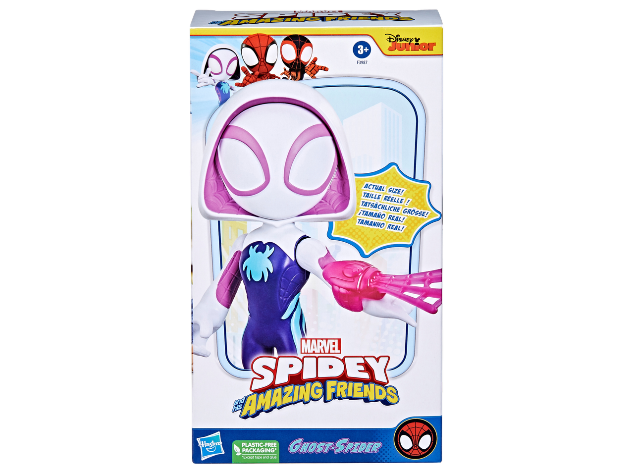 Disney Spidey un viņa apbrīnojamie draugi Ghost-Spider darbības figūra iepakojumā.