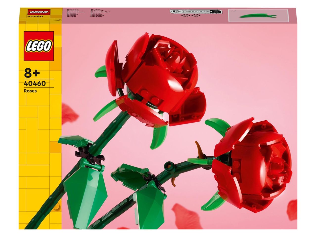 LEGO rózsák építőjáték doboza.