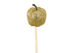 A golden glitter-covered apple on a stick, part of a Christmas dried pick mix.