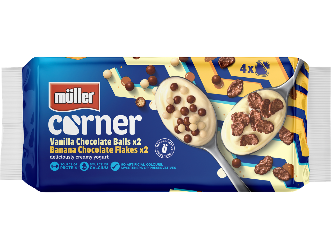 Müller Corner: vanilla chocolate balls and banana chocolate flakes.