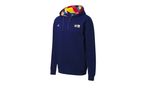 Felpa con cappuccio Crivit blu scuro con interno colorato e logo Lidl Trek.