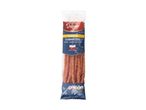 A package of long, thin, red sausages.
