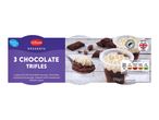 Three Milbona chocolate trifles: chocolate mousse, custard and sponge.