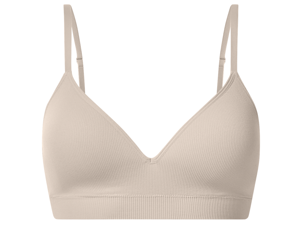 Бежов дамски сутиен без банели с оребрена материя