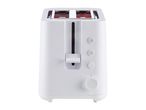 White toaster with two slots, control buttons, and a browning dial.