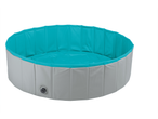 Zoofari Dog Pool in grey and turquoise, with a drain plug visible on the side.