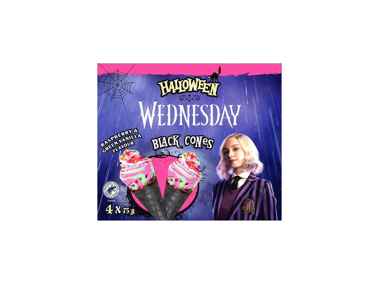 Halloween Wednesday Black Cones ledai su aviečių ir žalios vanilės skoniu.