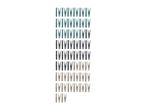 An array of assorted plastic clothespins in teal, black, and beige.