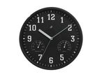 Et sort vægur med termometer og hygrometer.