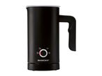 SilverCrest black milk frother with a handle and control panel on a white background.