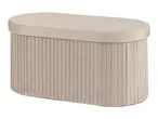 Beige velvet oval storage ottoman with pleated sides