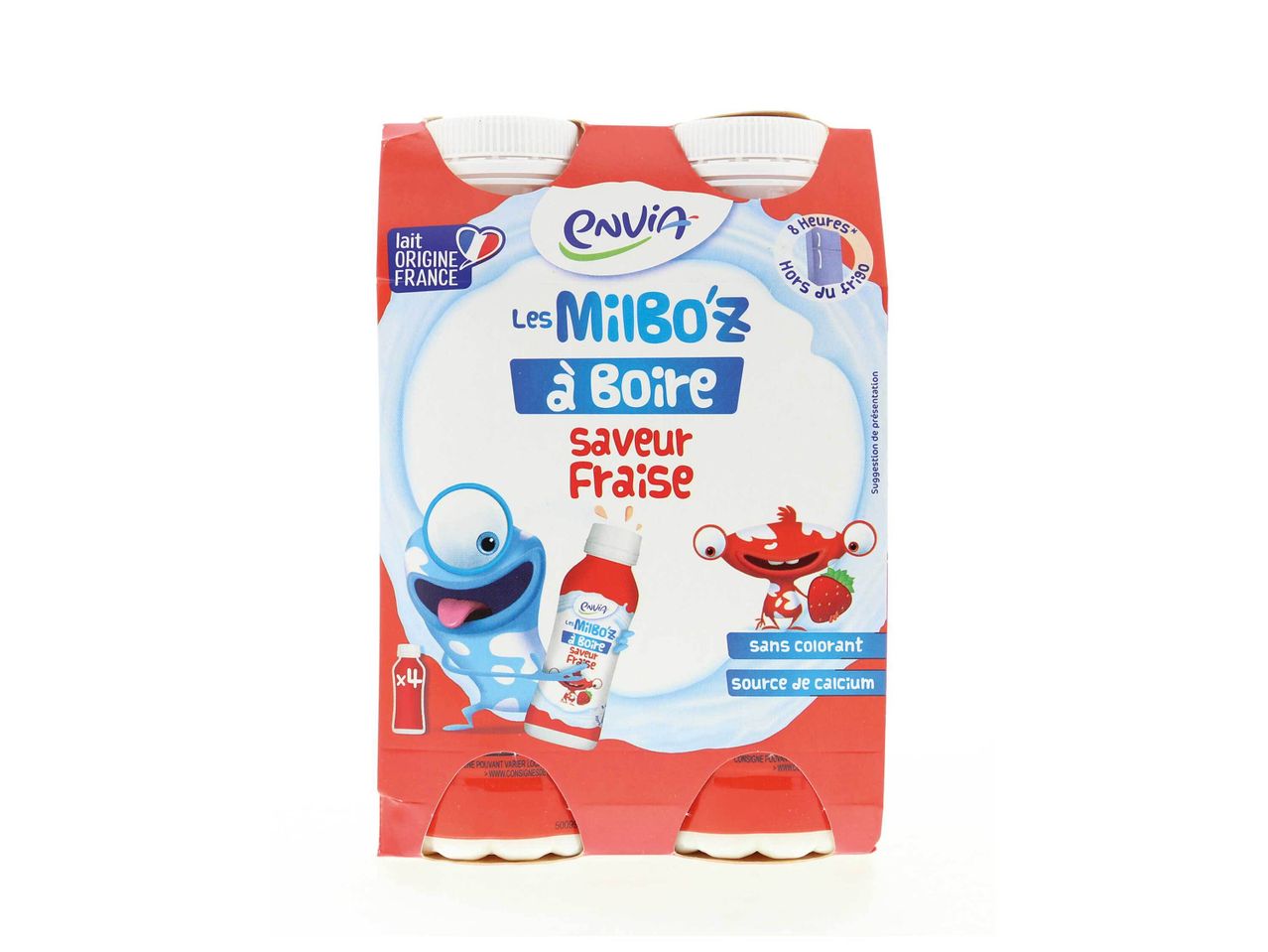 Yaourts à boire Envia Milbo'z saveur fraise, lot de 4.