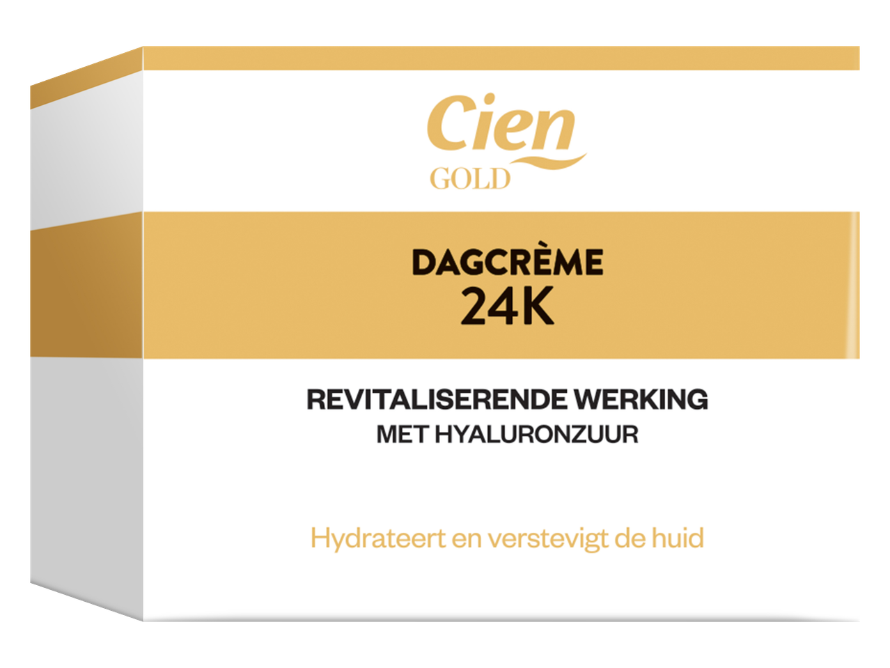Cien Gold 24K Dagcrème met hyaluronzuur, revitaliseert en verstevigt de huid.