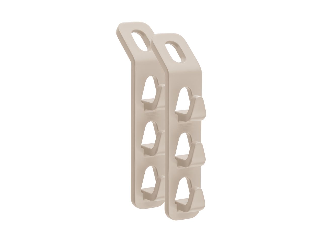 To beige bøjler med fire kroge hver