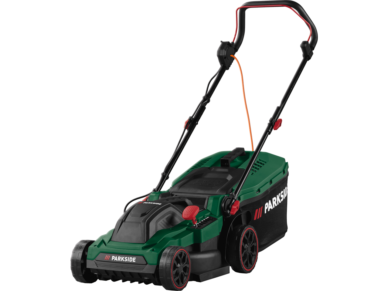 PARKSIDE® 1500W Electric Lawnmower in green and black with red accents