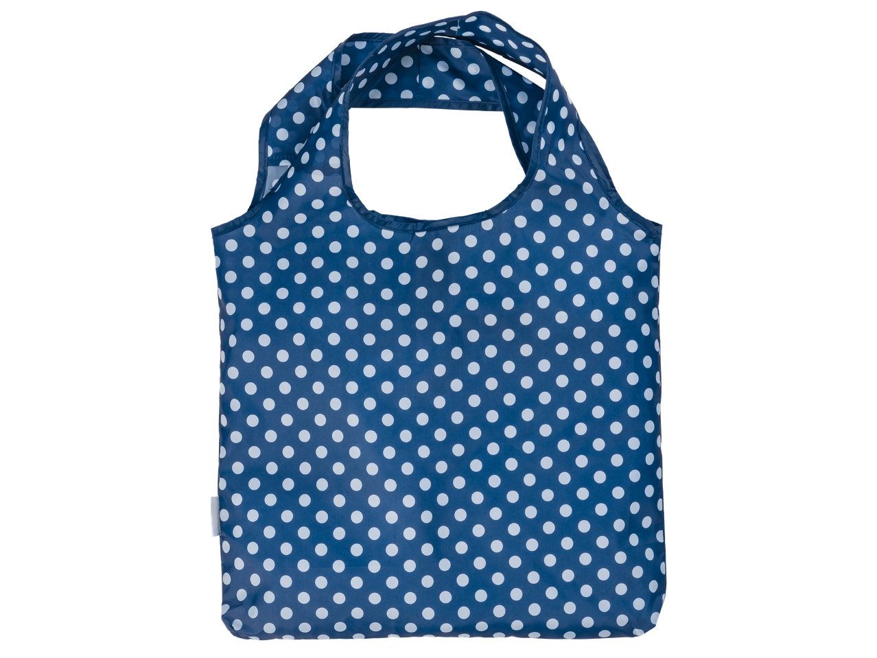 Синя пазарска чанта на бели точки.