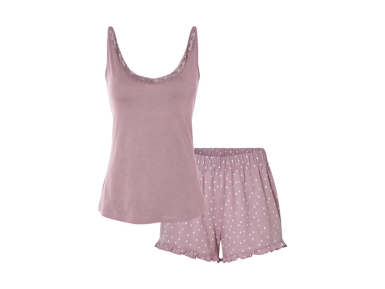 A mauve women's pajama set featuring a camisole and shorts.