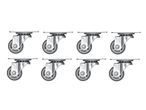 Eight gray and silver caster wheels with top plates