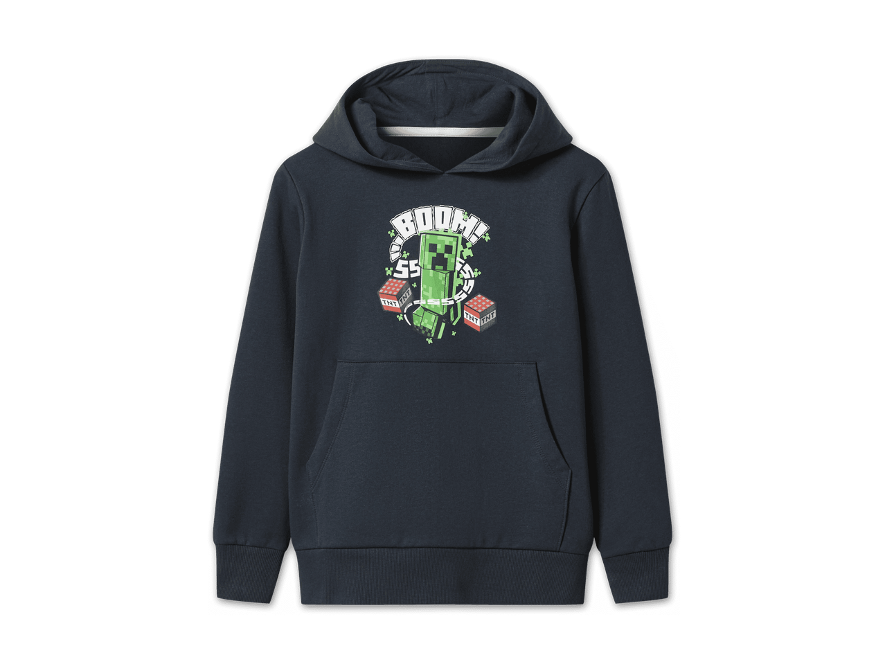 Dunkelblauer Hoodie mit Minecraft Creeper und TNT-Design