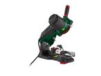A green and black electric chainsaw sharpener is shown against a white background.