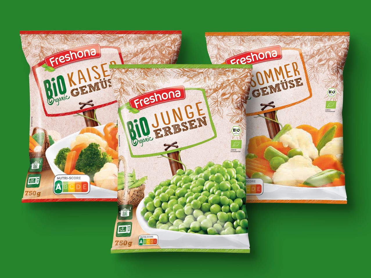 Freshlona Bio-Gemüse: Erbsen, Kaiser und Sommergemüse.