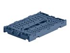 Foldable plastic crate in blue, seen from an elevated angle.