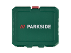 A green Parkside DIY assortment case with a red latch.